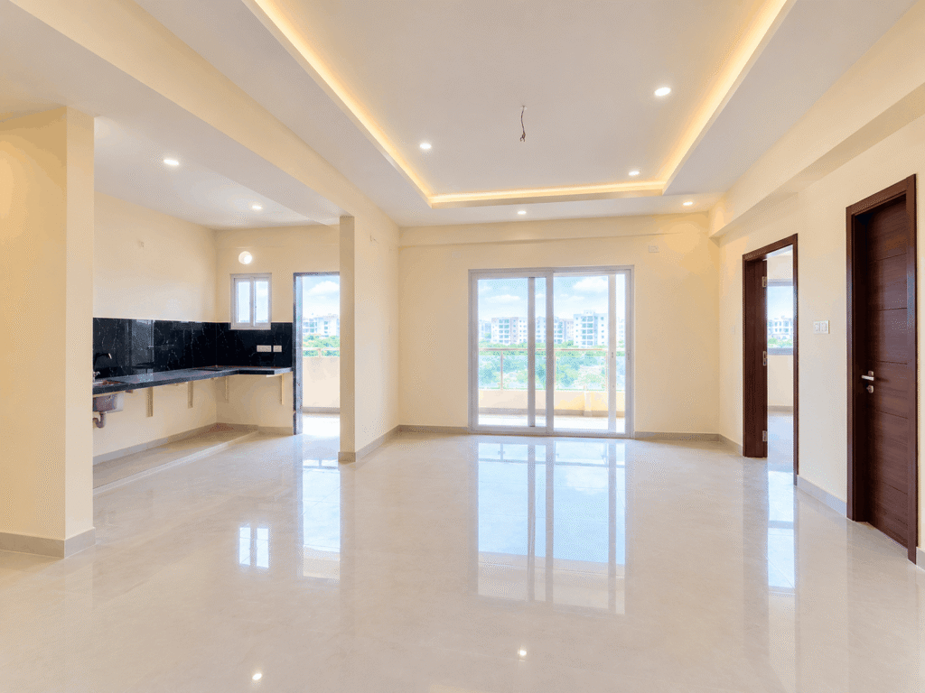 Modern kitchen in a Sai Keerthi Lake View apartment in Chanda Nagar, Hyderabad