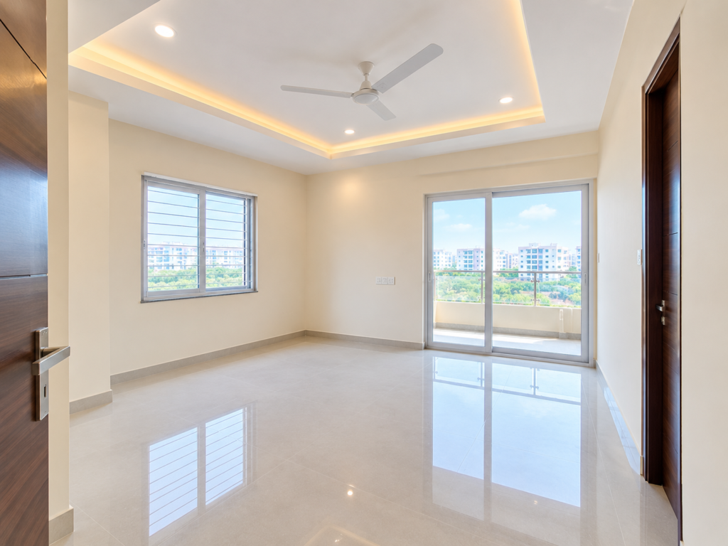 Bedroom interior of a Sai Keerthi Lake View apartment in Chanda Nagar
