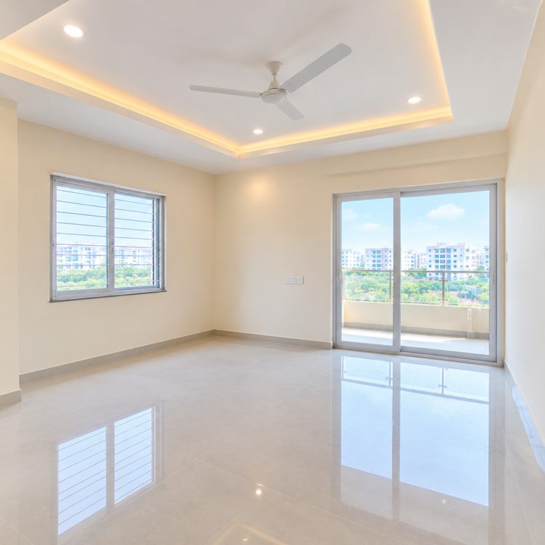 Bedroom interior of a Sai Keerthi Lake View apartment in Chanda Nagar